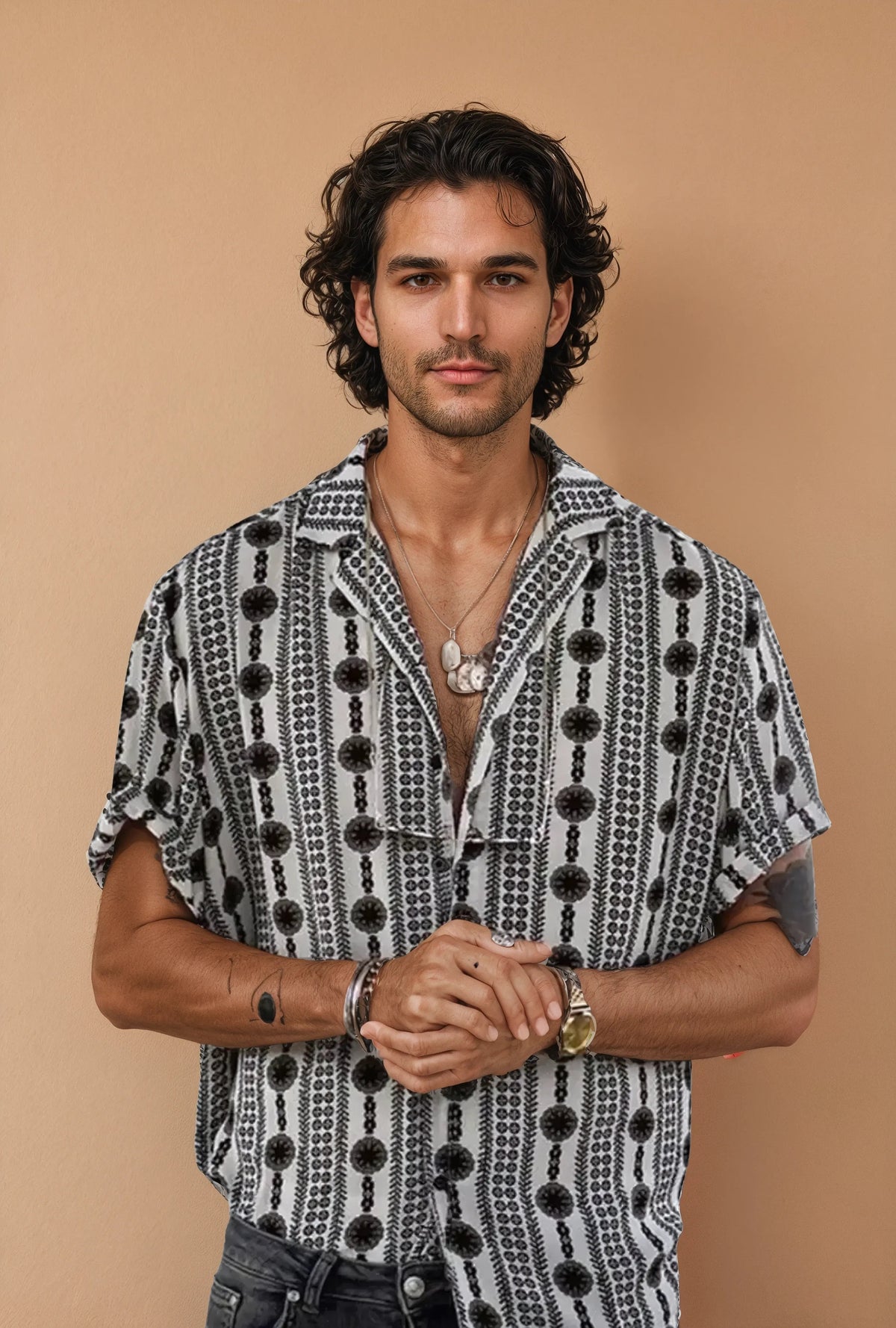 Camicia da uomo con stampa e vestibilità rilassata