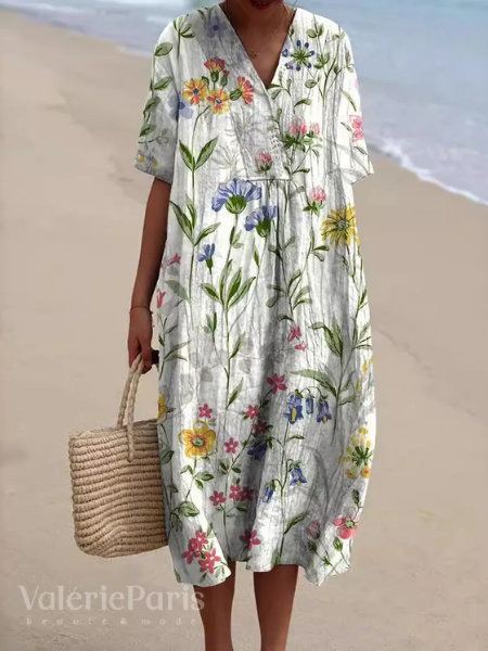Vestito Estivo a Fiori da Donna | Abito Leggero e Traspirante con Taglio Morbido e Silhouette Fluida per Mare e Vacanze