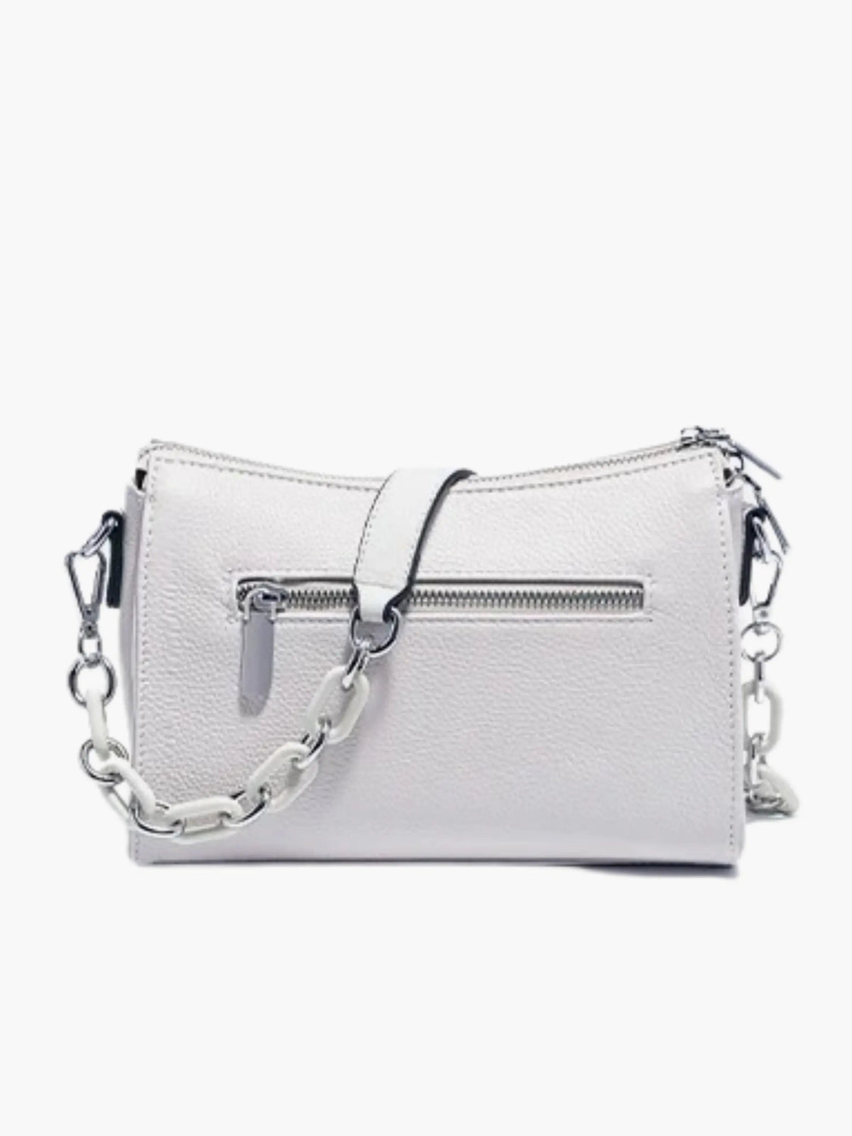 Borsa a tracolla donna in pelle sintetica con catena e chiusura zip compatta