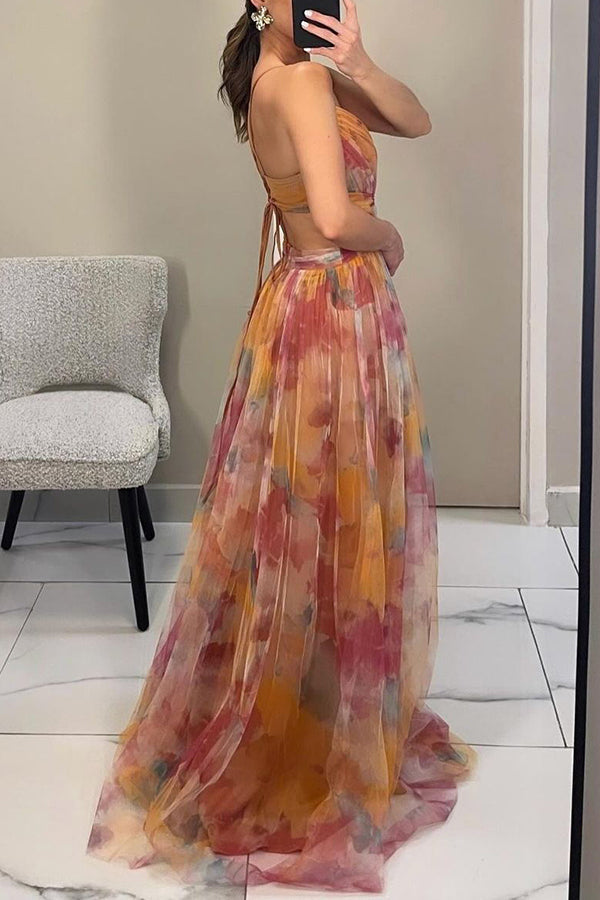 Vestito lungo da donna con stampa floreale