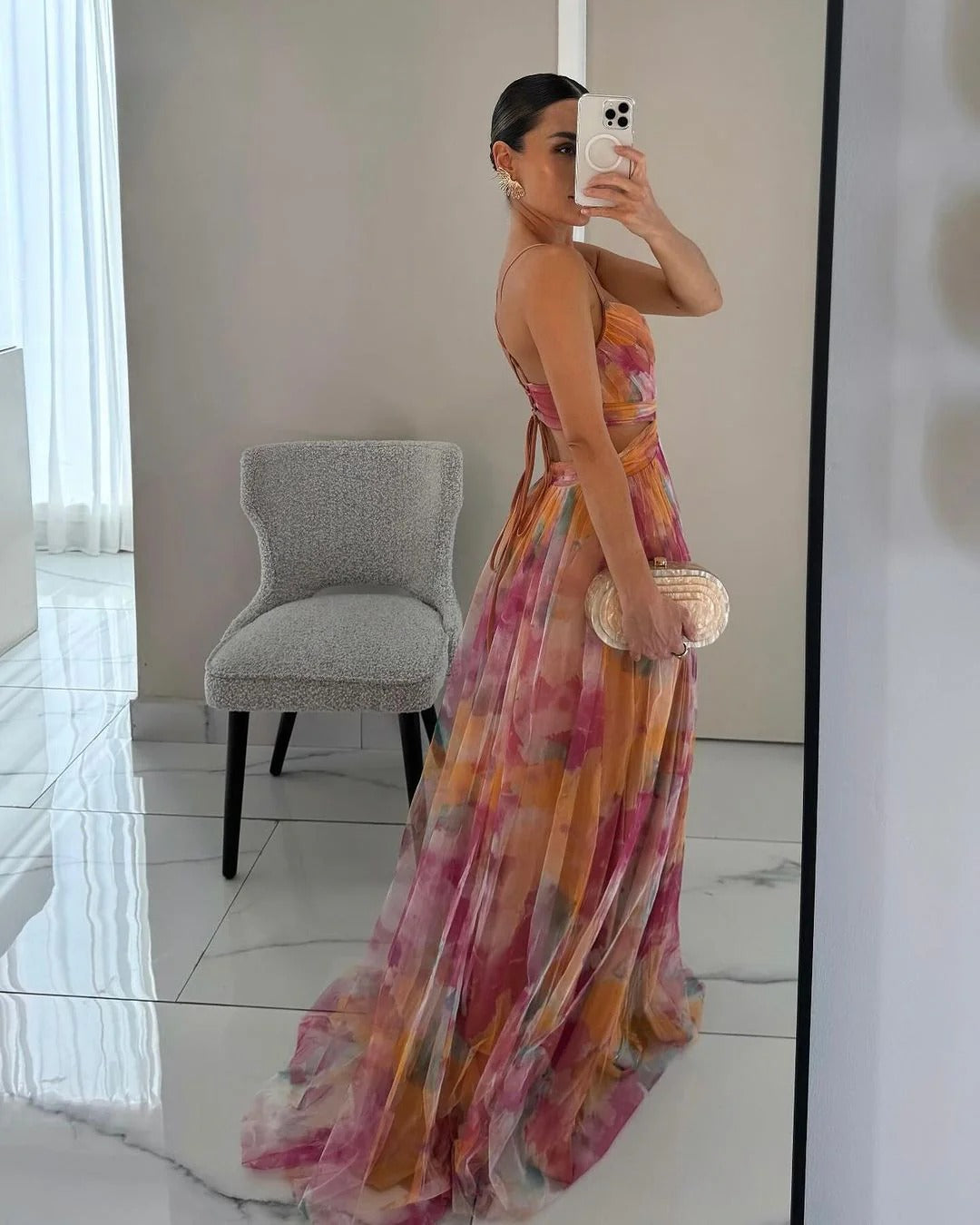 Abito Lungo da Donna Bella – Abito Floreale Estivo con Chiusura Regolabile e Silhouette Fluida