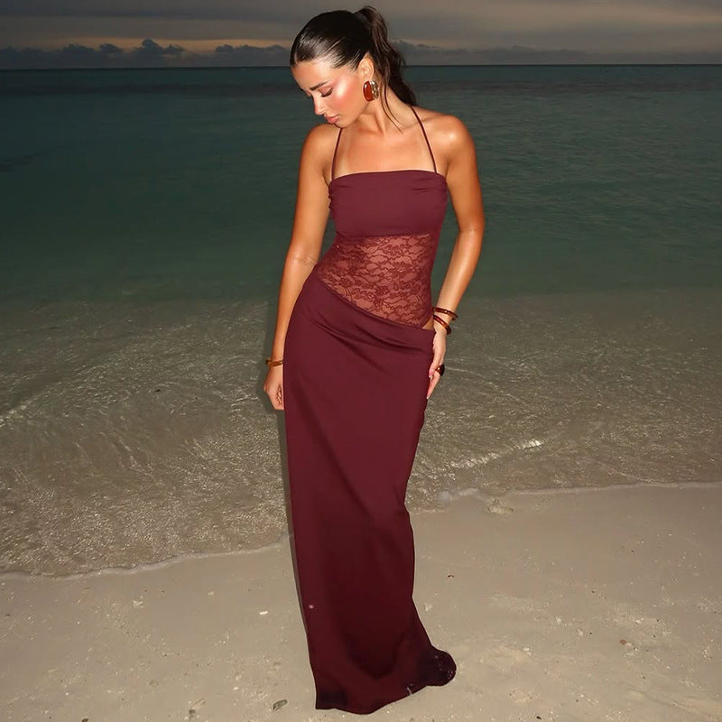 Abito Lungo in Pizzo con Eleganti Motivi Floreali da Donna