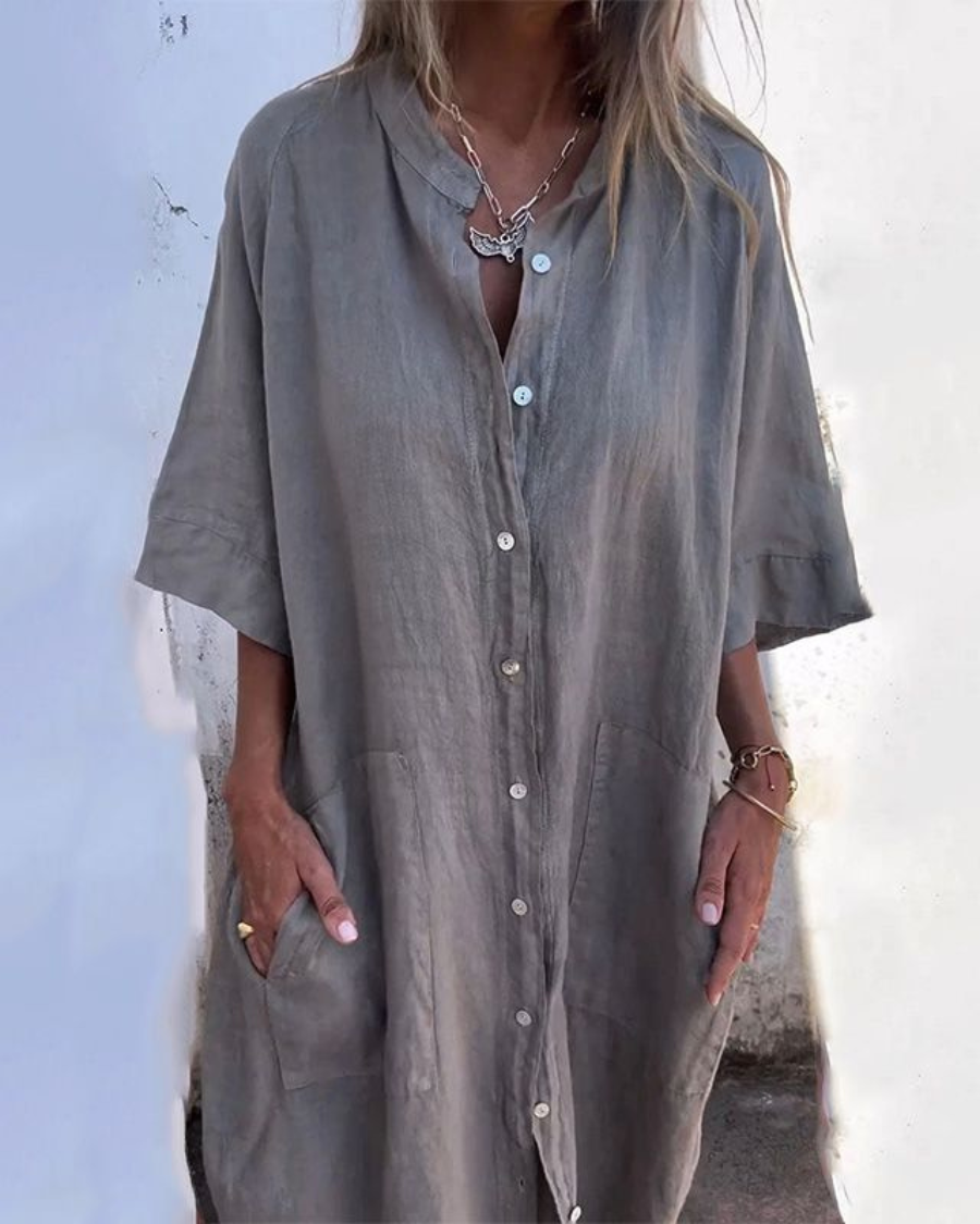 Abito a camicia midi casual elegante e ampio da donna