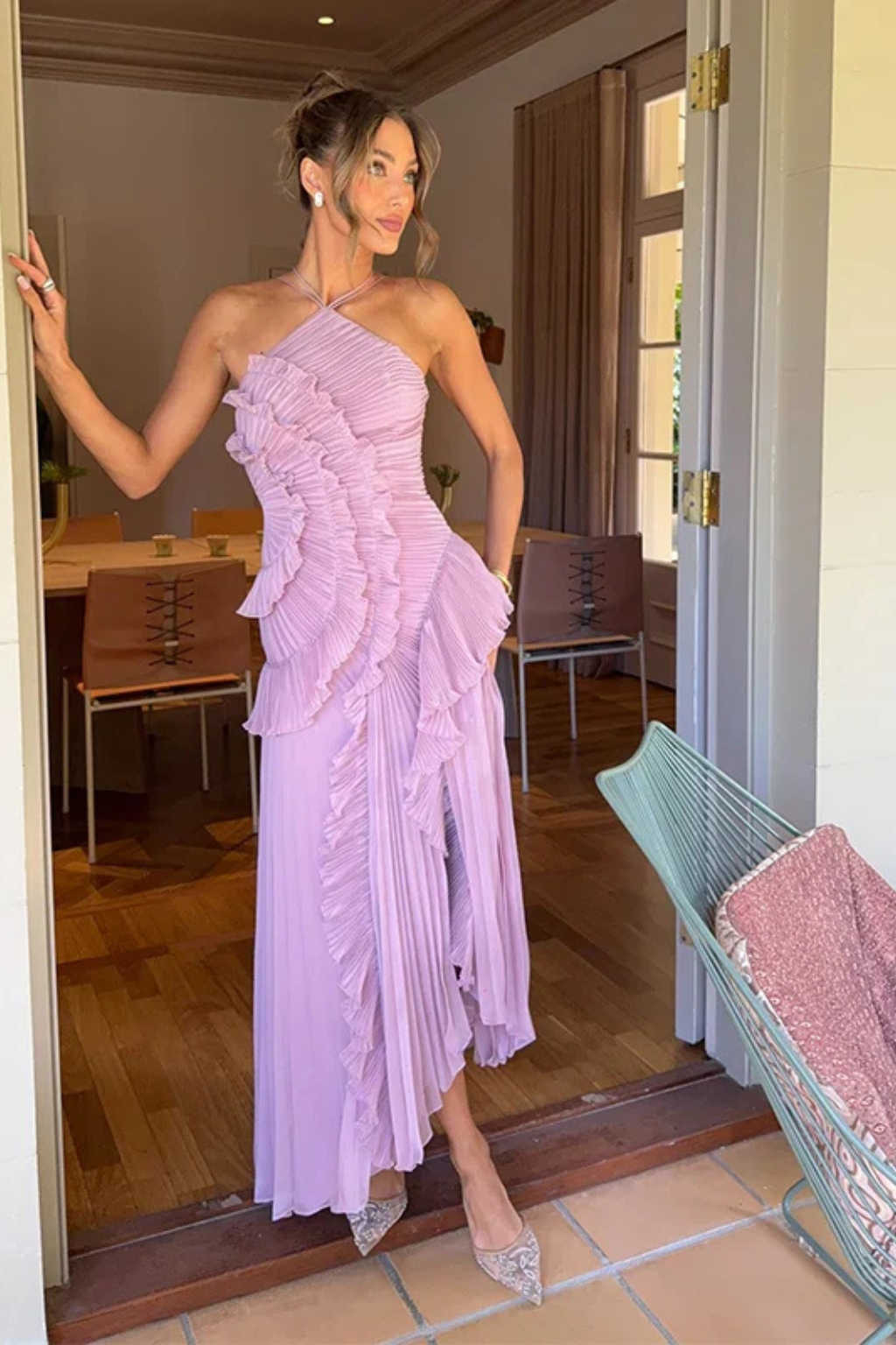 Imogen | Abito Maxi Estivo con Volant, Schiena Scoperta e Collo all'Americana da Donna