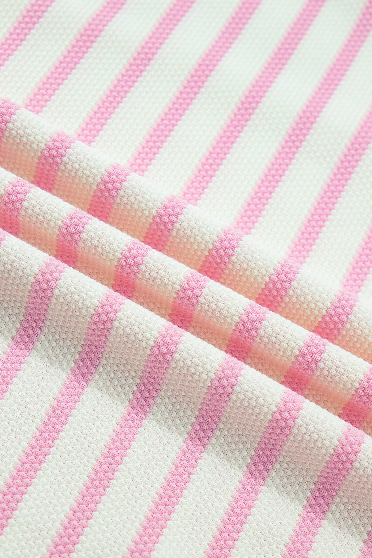 Blusa a Righe Rosa con Maniche Corte a Volant e Patchwork