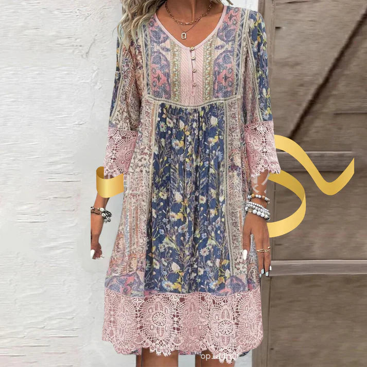 Ada - Abito Vintage in Pizzo con Stampa