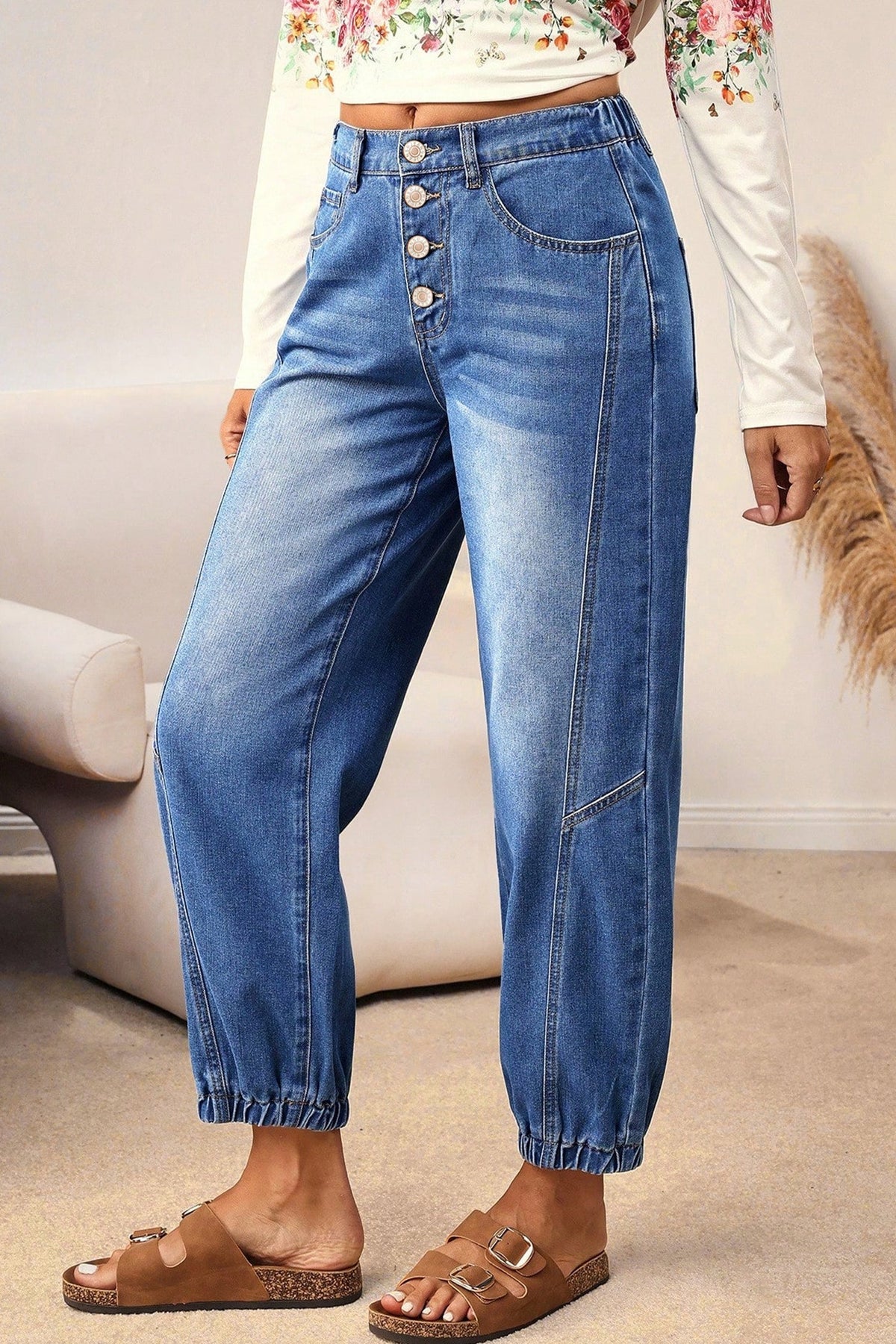 Jeans Casual Blu con 4 Bottoni e Taglio Conico