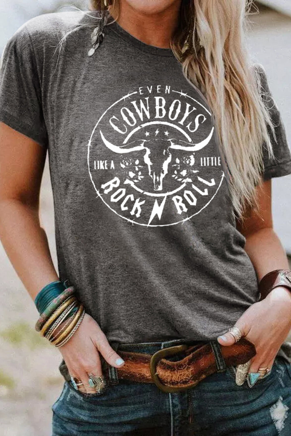 Grey Western Letter Steer Head Graphic Tee