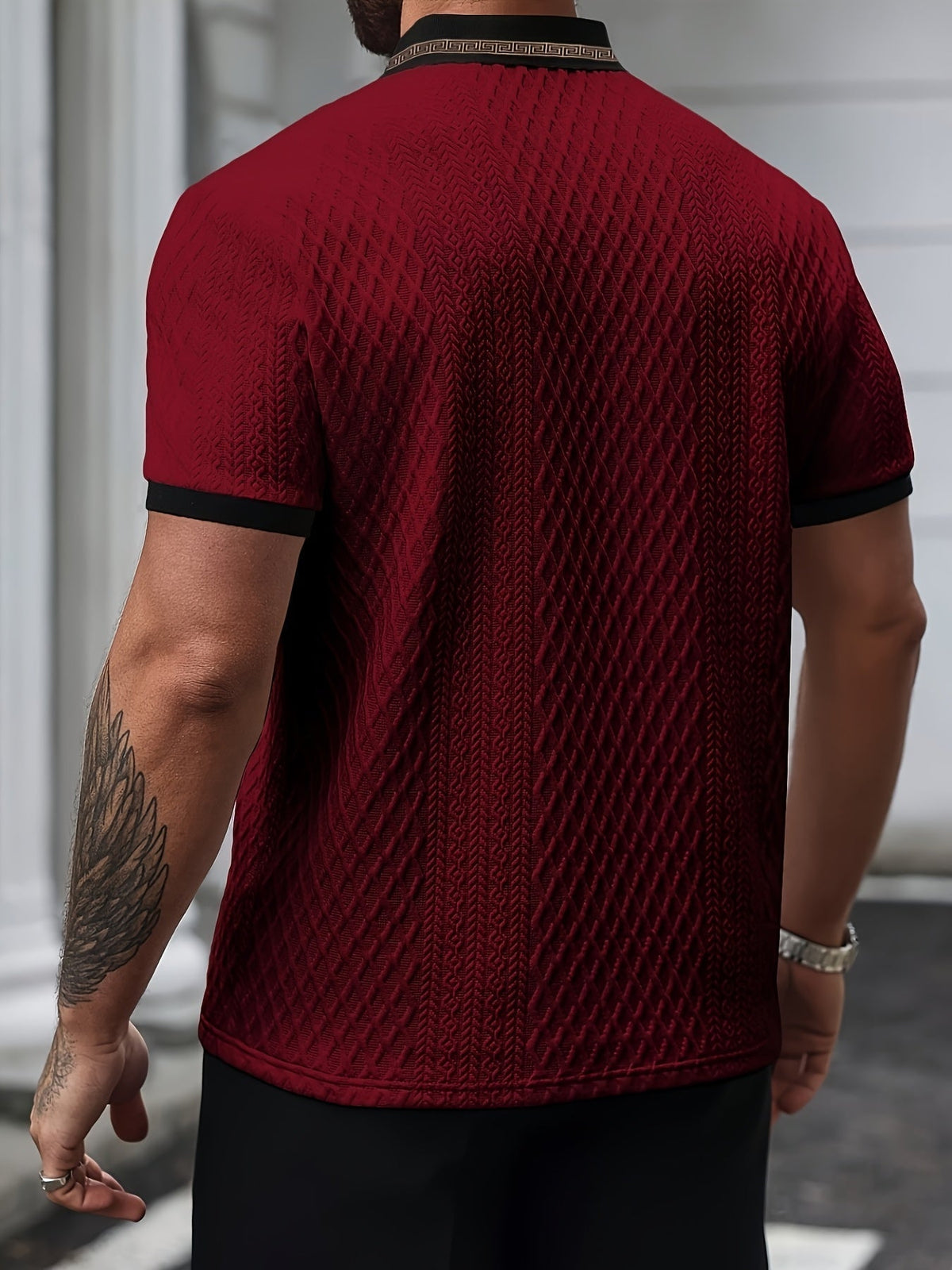 Polo da Uomo a Trama Lavorata a Maniche Corte Slim Fit Traspirante