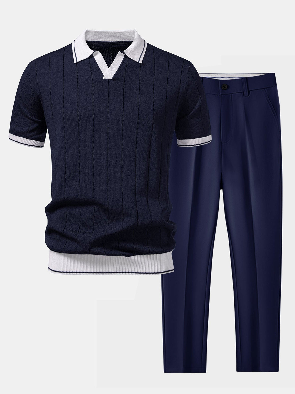 Set Coordinato Uomo con Polo a Maglia a Costine e Pantaloni Tapered | Completo Smart Casual Moderno e Versatile