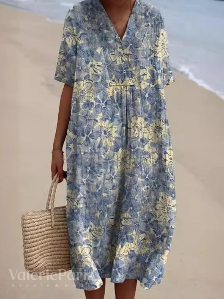 Vestito Estivo a Fiori da Donna | Abito Leggero e Traspirante con Taglio Morbido e Silhouette Fluida per Mare e Vacanze