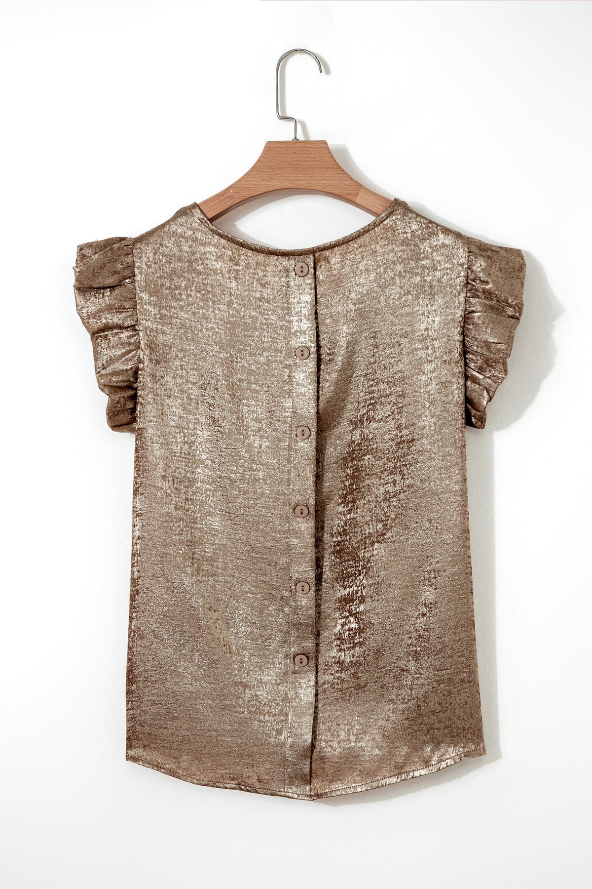 Top Smanicato Metallizzato Oro con Scollo Rotondo e Volant