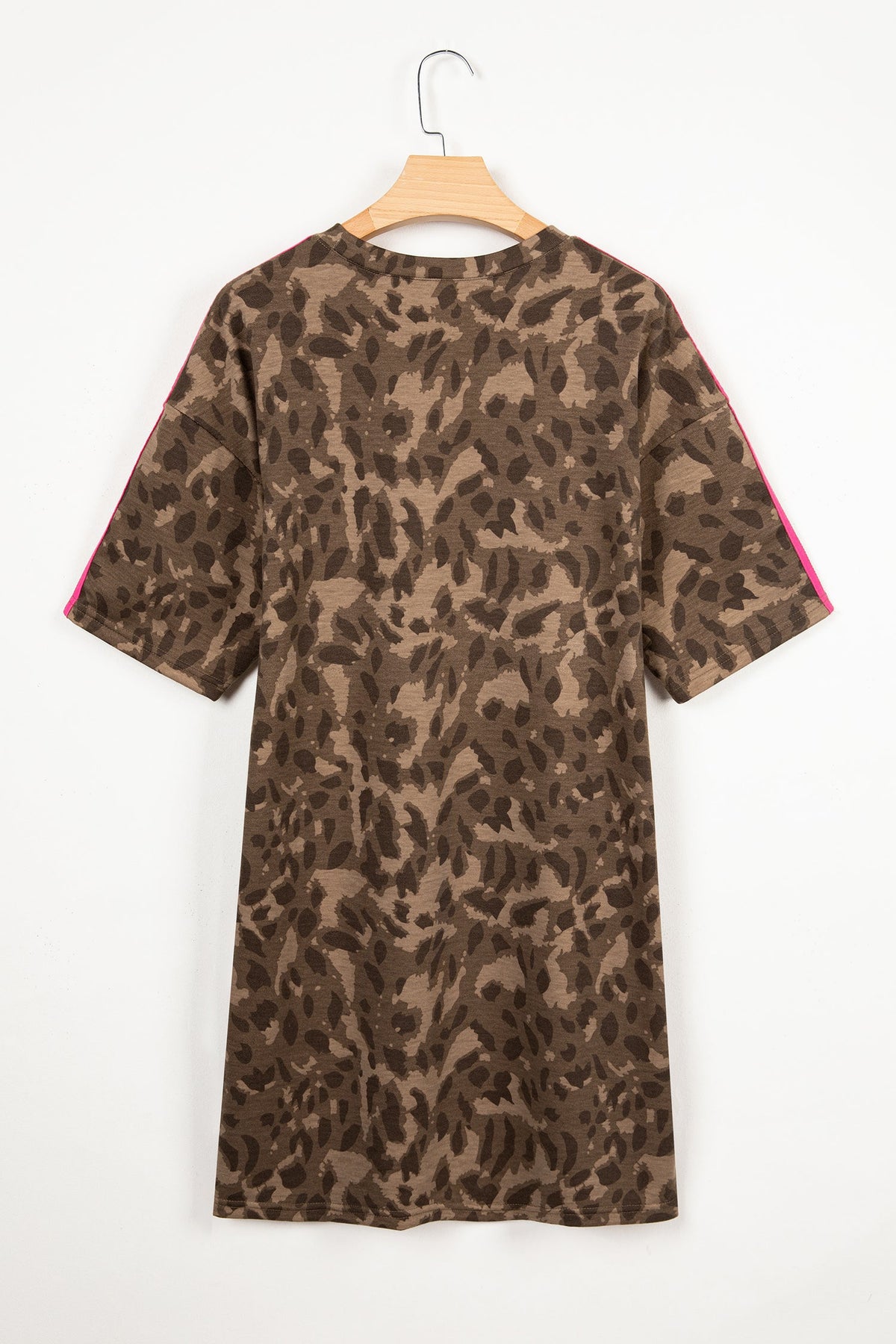 Vestito Mini a T-shirt Marrone con Stampa Leopardata e Tasche