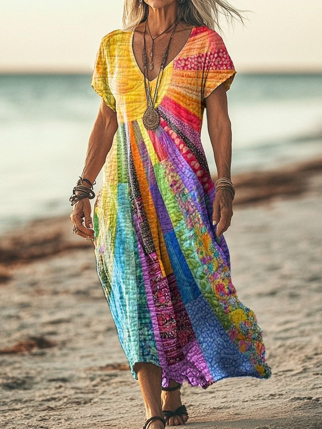 Vestito Boho-Chic con Motivo Solare