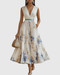 Abito Maxi Plissettato da Donna con Maniche Lunghe – Scollo a V Floreale a Linea A