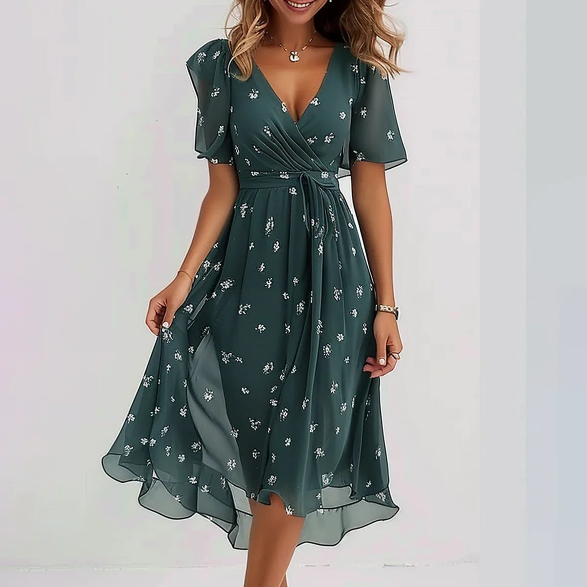Abito da Donna Clara – Elegante Abito a Maniche Corte con Taglio Valorizzante e Design Senza Tempo