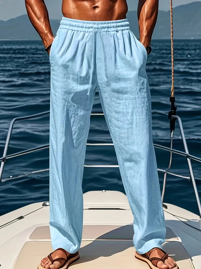 Pantaloni da Uomo – Pantaloni Larghi in Lino Traspirante con Vestibilità Ampia e Stile Elegante Estivo