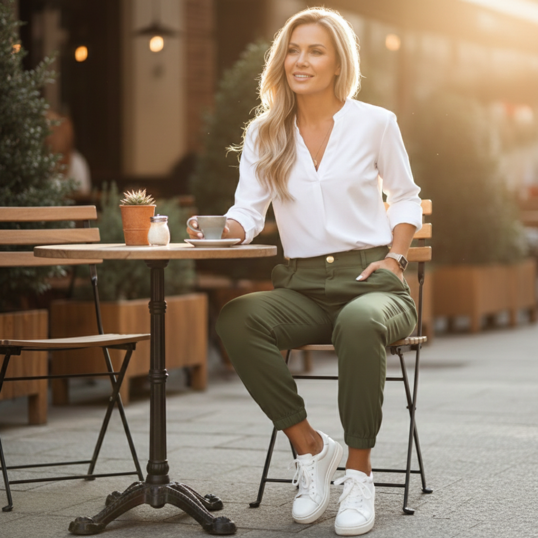 Pantaloni Eleganti Donna Vita Alta e Fondo Elastico