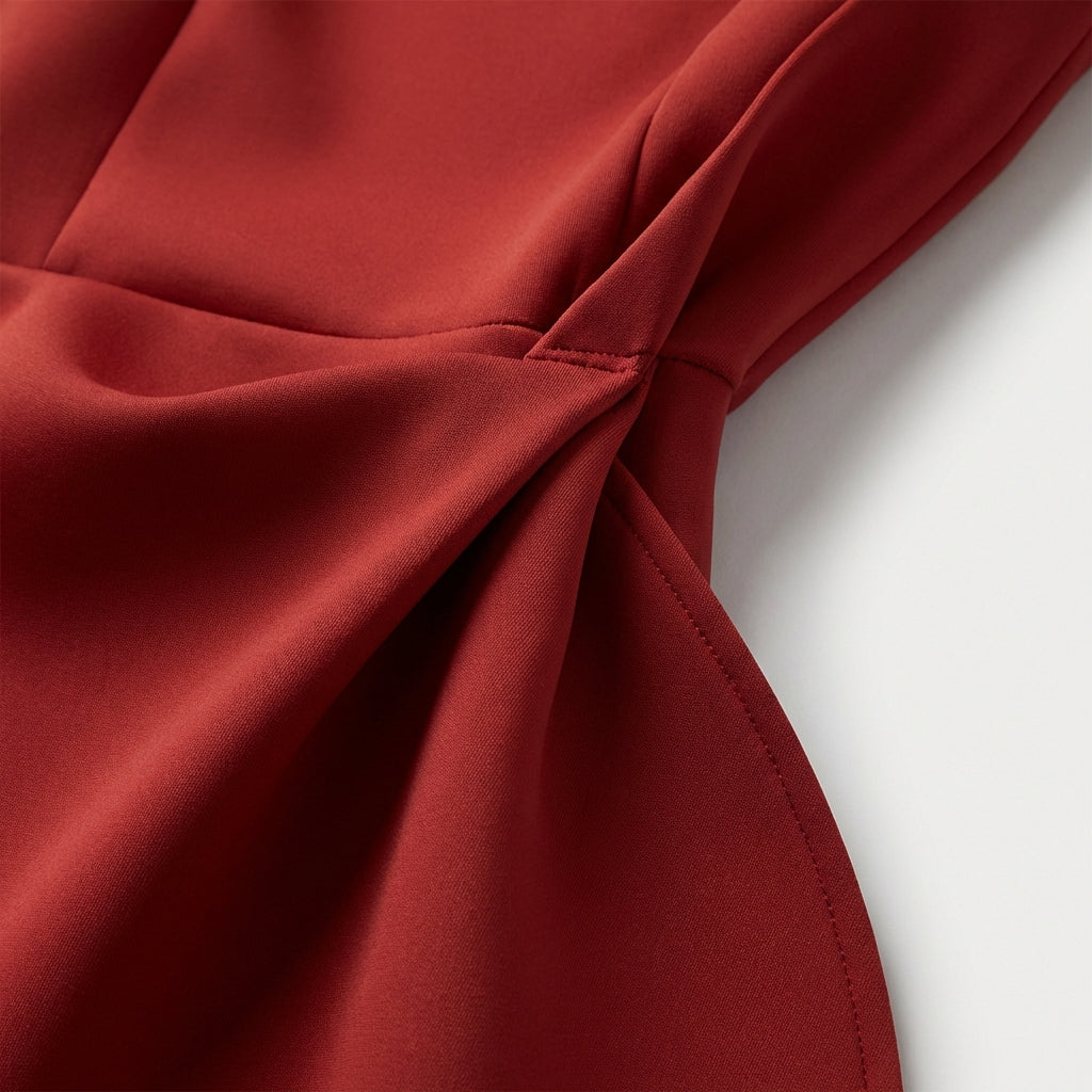 Vestito Midi Drappeggiato con Volant Asimmetrico