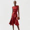 Vestito Midi Drappeggiato con Volant Asimmetrico