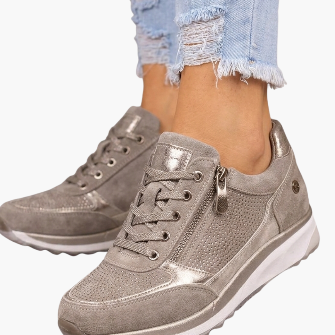 Sneakers stringate da donna con cerniera laterale e suola testurizzata