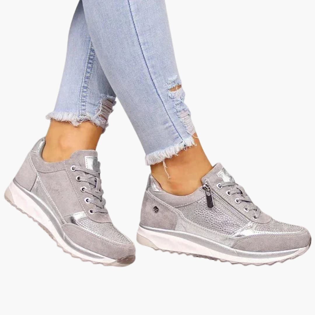 Sneakers stringate da donna con cerniera laterale e suola testurizzata