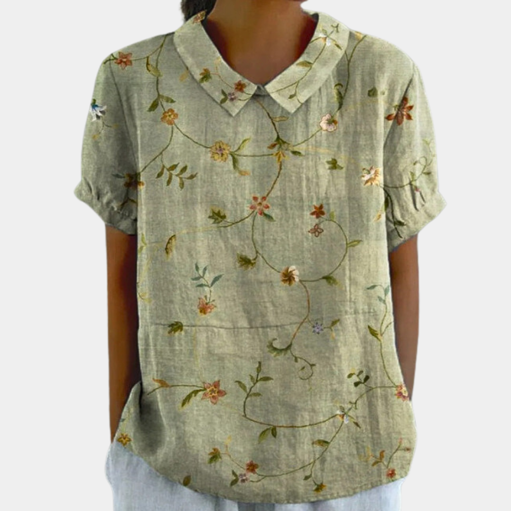 Bruna Camicia Donna – Top Casual a Maniche Corte con Stampa Floreale Pastorale & Collo Rotondo