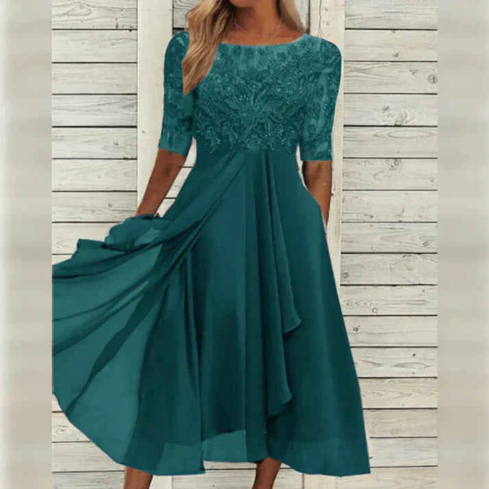 Aria™ - Abito Midi in Pizzo e Chiffon