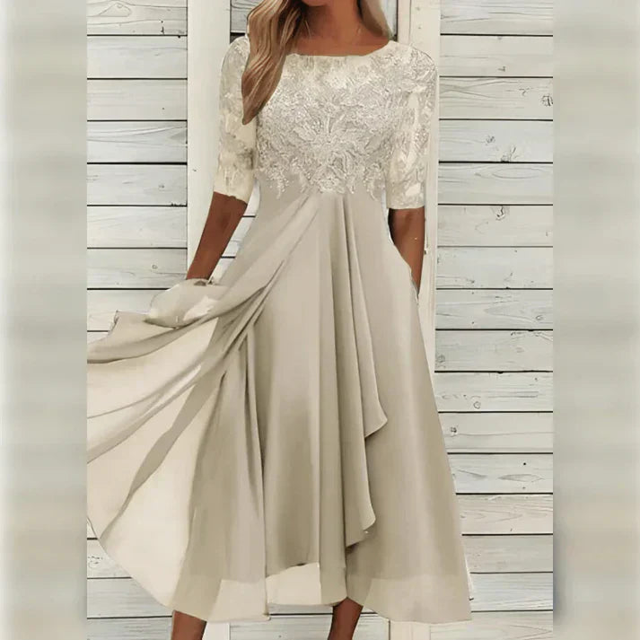 Aria™ - Abito Midi in Pizzo e Chiffon