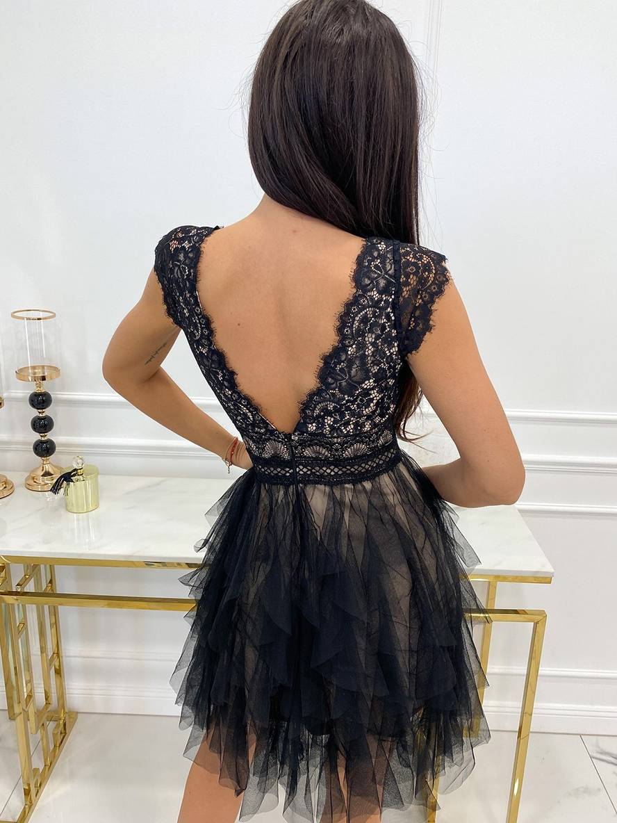 Wendy Abito da Cocktail Donna – Vestito Corto Senza Maniche in Tulle Stile Tutu con Scollo a V e Schiena Scoperta