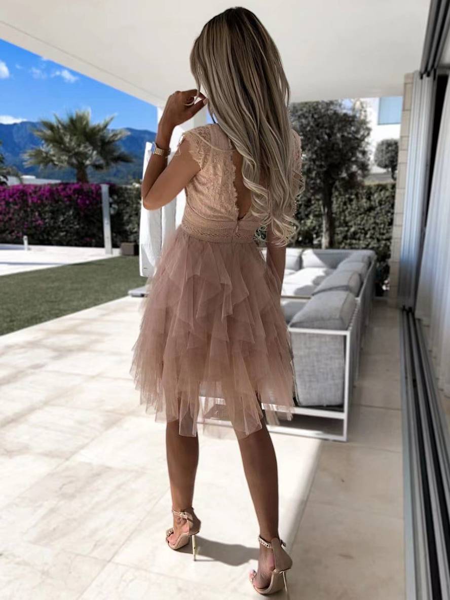 Wendy Abito da Cocktail Donna – Vestito Corto Senza Maniche in Tulle Stile Tutu con Scollo a V e Schiena Scoperta