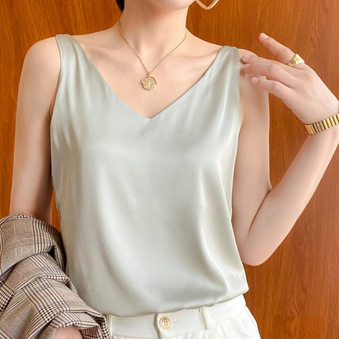 Camila | Top Senza Maniche Drappeggiato Donna | Scollo a V | Tessuto Morbido