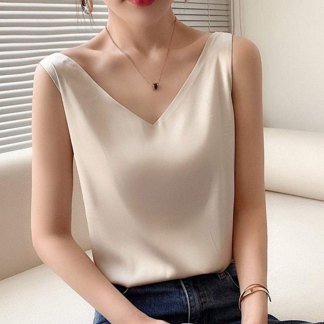 Camila | Top Senza Maniche Drappeggiato Donna | Scollo a V | Tessuto Morbido