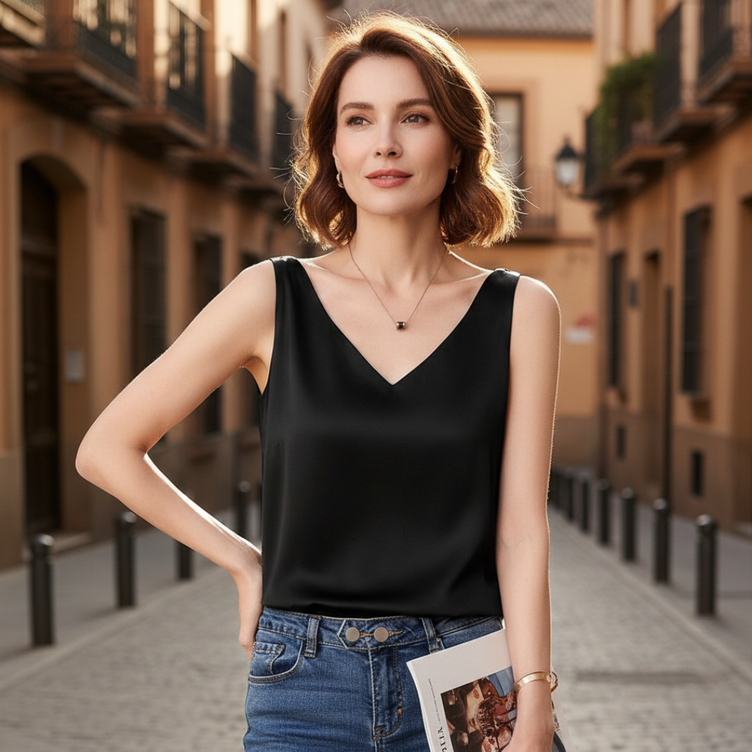 Camila | Top Senza Maniche Drappeggiato Donna | Scollo a V | Tessuto Morbido