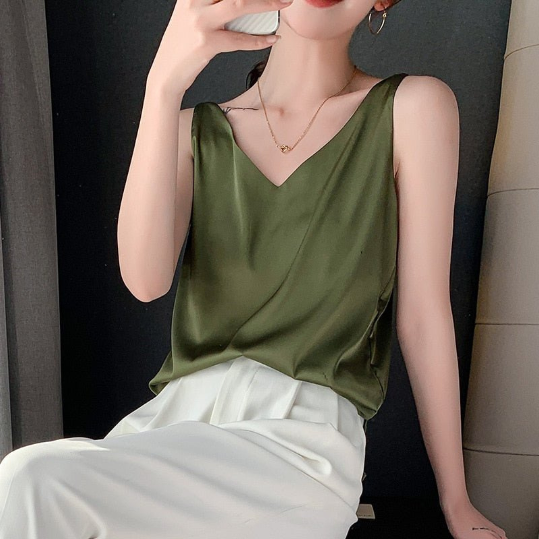 Camila | Top Senza Maniche Drappeggiato Donna | Scollo a V | Tessuto Morbido