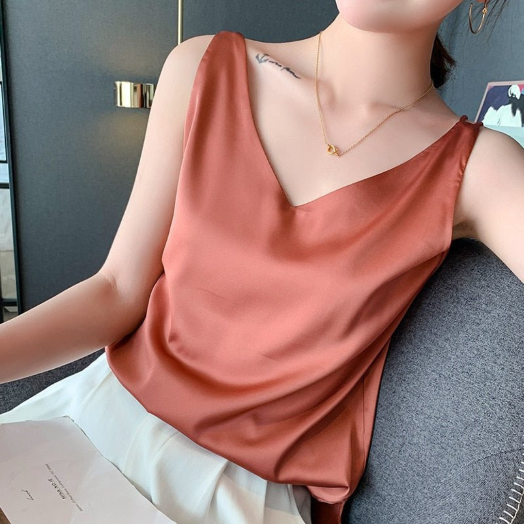 Camila | Top Senza Maniche Drappeggiato Donna | Scollo a V | Tessuto Morbido