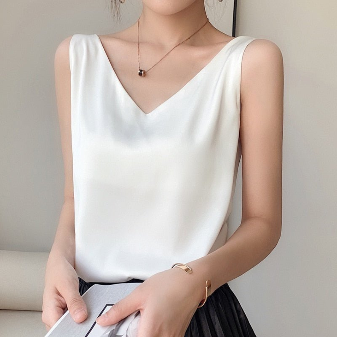 Camila | Top Senza Maniche Drappeggiato Donna | Scollo a V | Tessuto Morbido