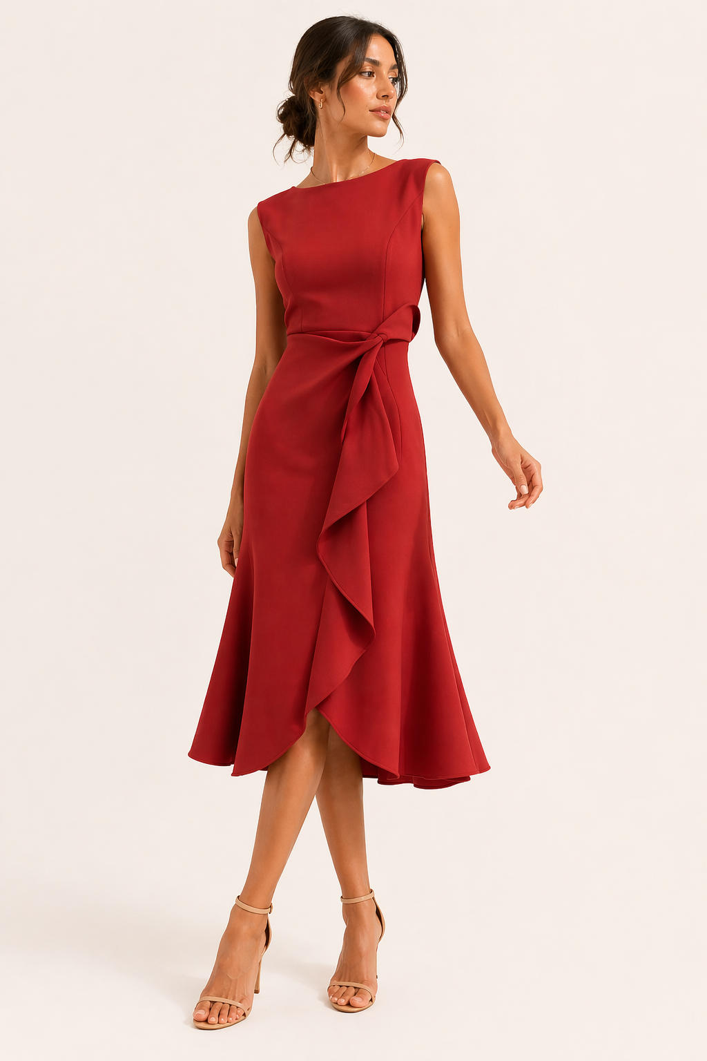 Vestito midi elegante da donna aderente con spacco