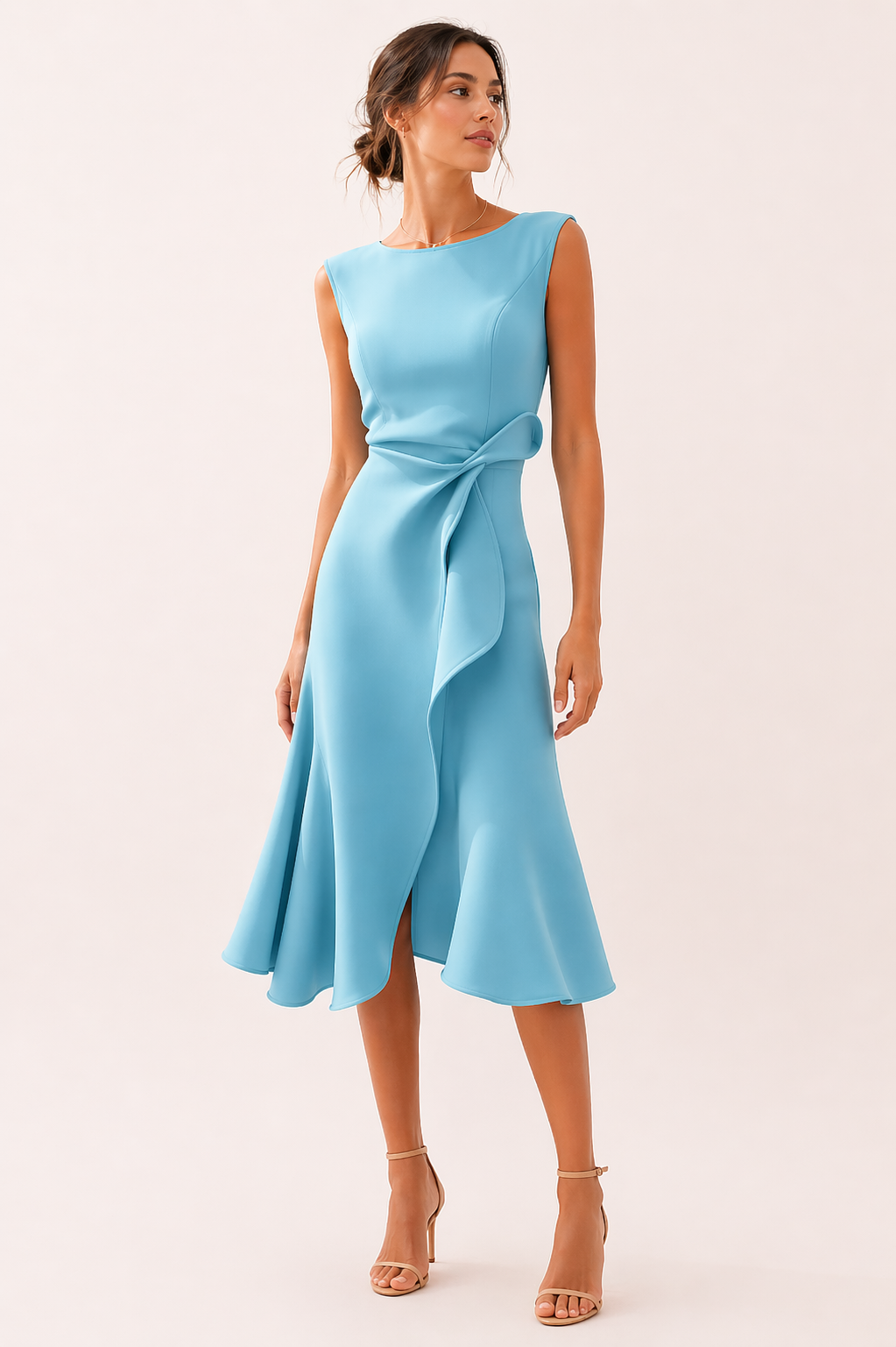 Vestito midi elegante da donna aderente con spacco
