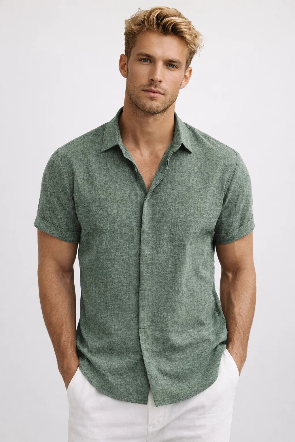 Camicia Uomo - Maniche Corte Collo Classico Vestibilità Relax | Estate