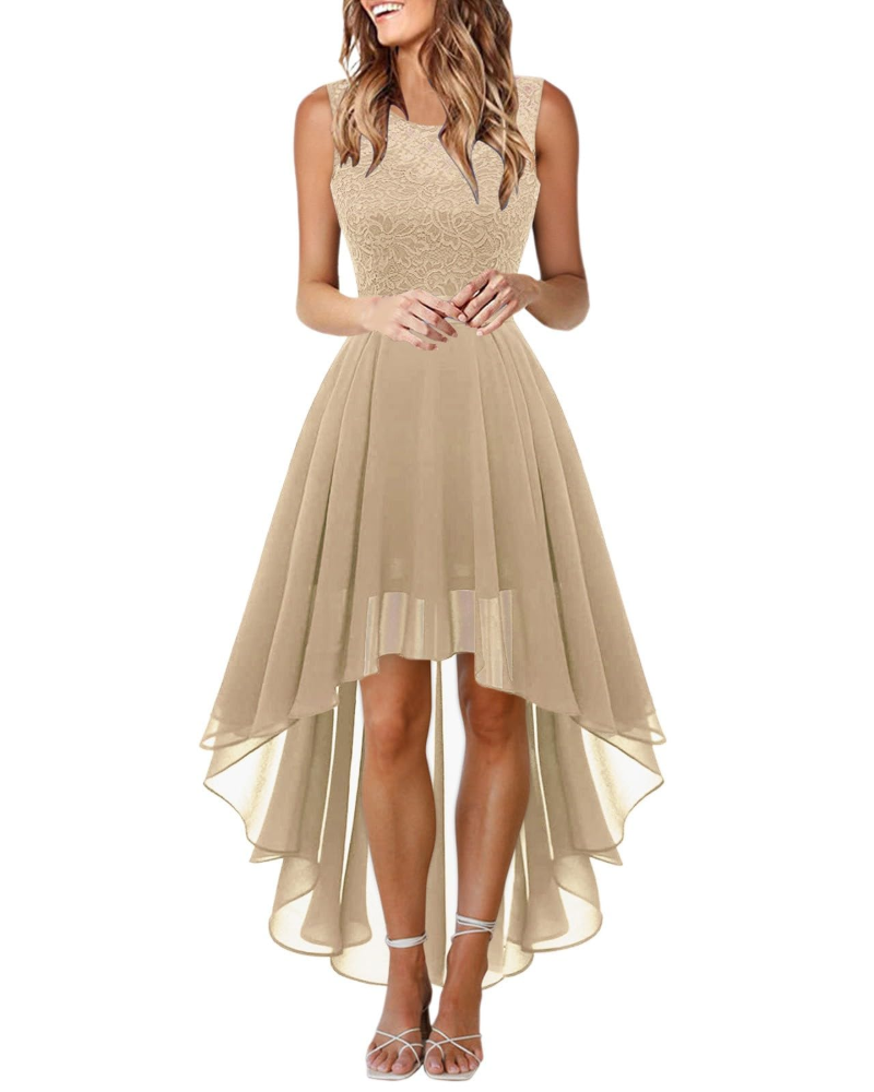 Abito Lungo da Donna Senza Maniche in Pizzo Scollo Rotondo Boho Chic Elegante