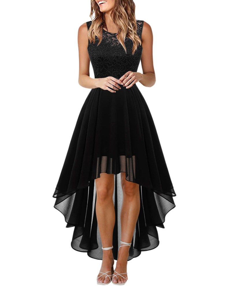 Abito Lungo da Donna Senza Maniche in Pizzo Scollo Rotondo Boho Chic Elegante