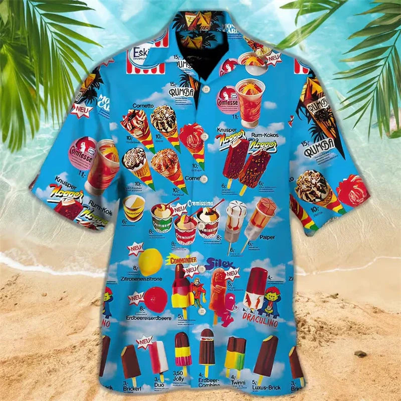 Eiscreme-Shirt – Kurzarm – mit Knöpfen – Polohemd – Herrenhemden-Blau-S-Chaps Herrenmode
