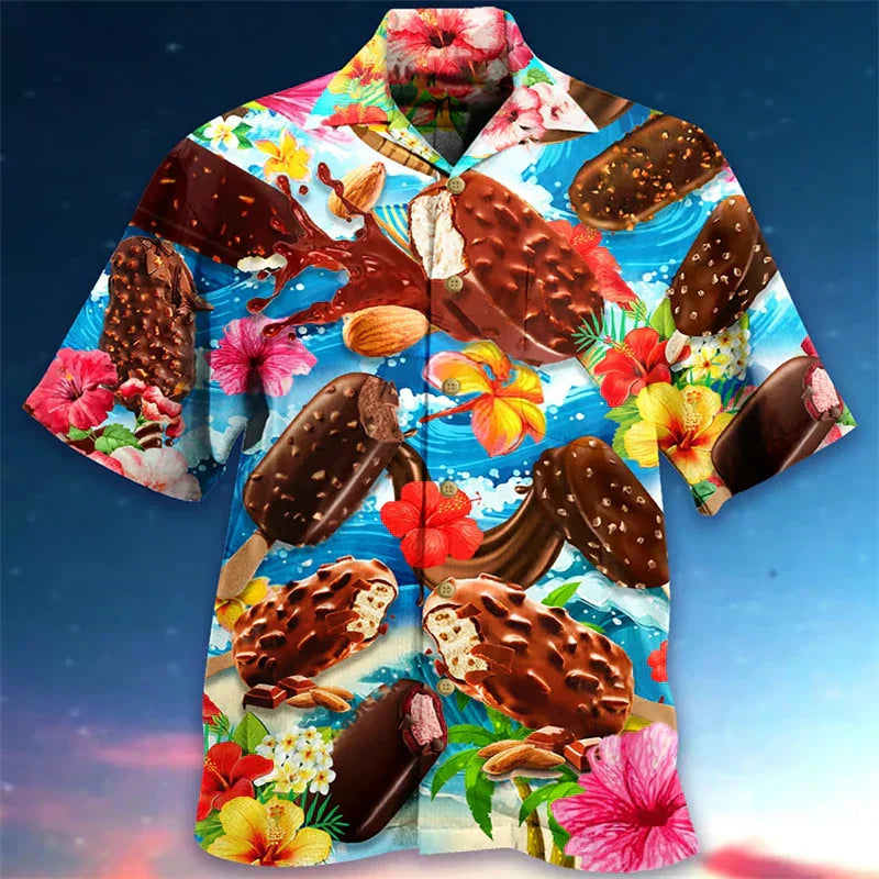 Eiscreme-Shirt – Kurzarm – mit Knöpfen – Polohemd – Herrenhemden-Braun-S-Chaps Herrenmode