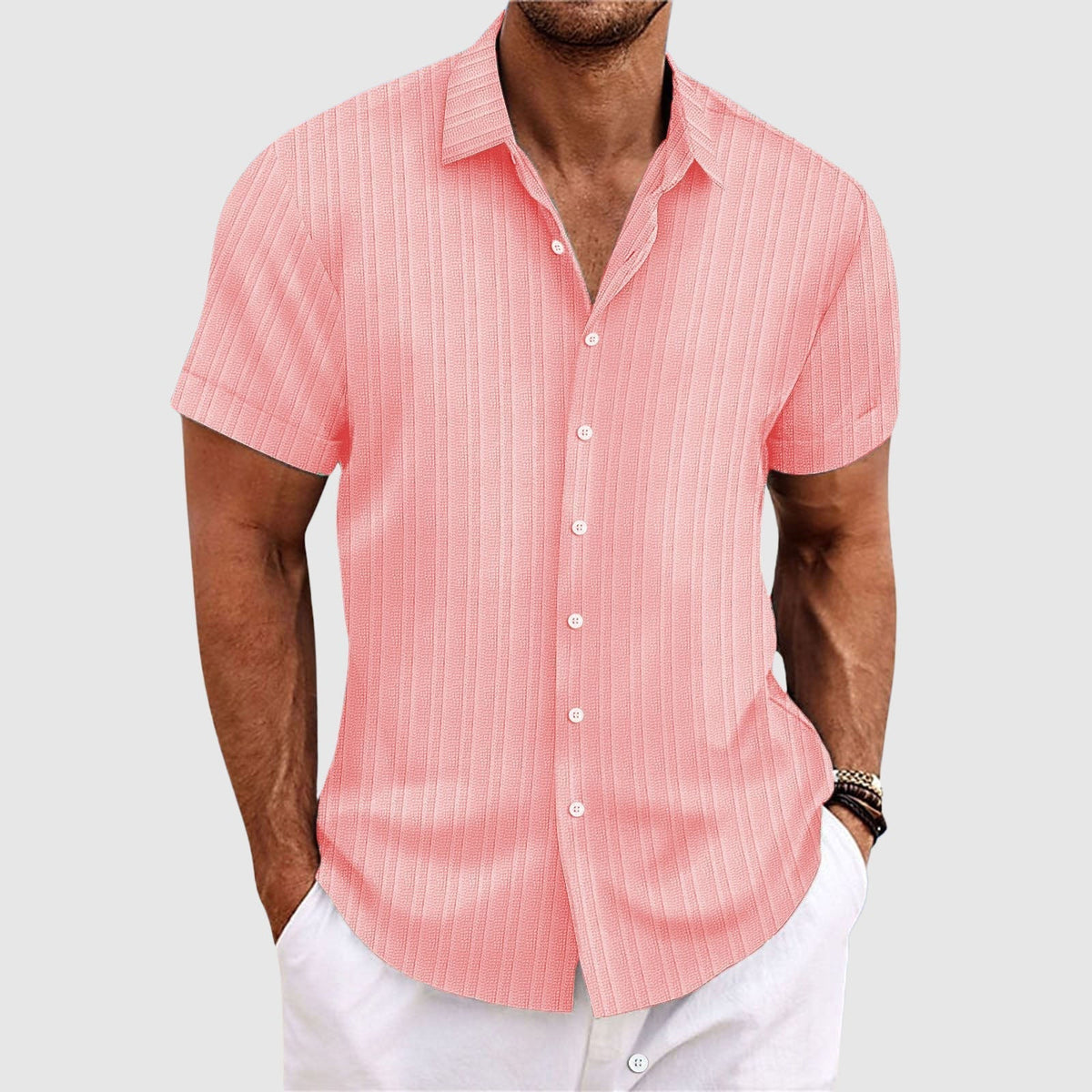 Camicia da uomo a righe a maniche corte con colletto classico