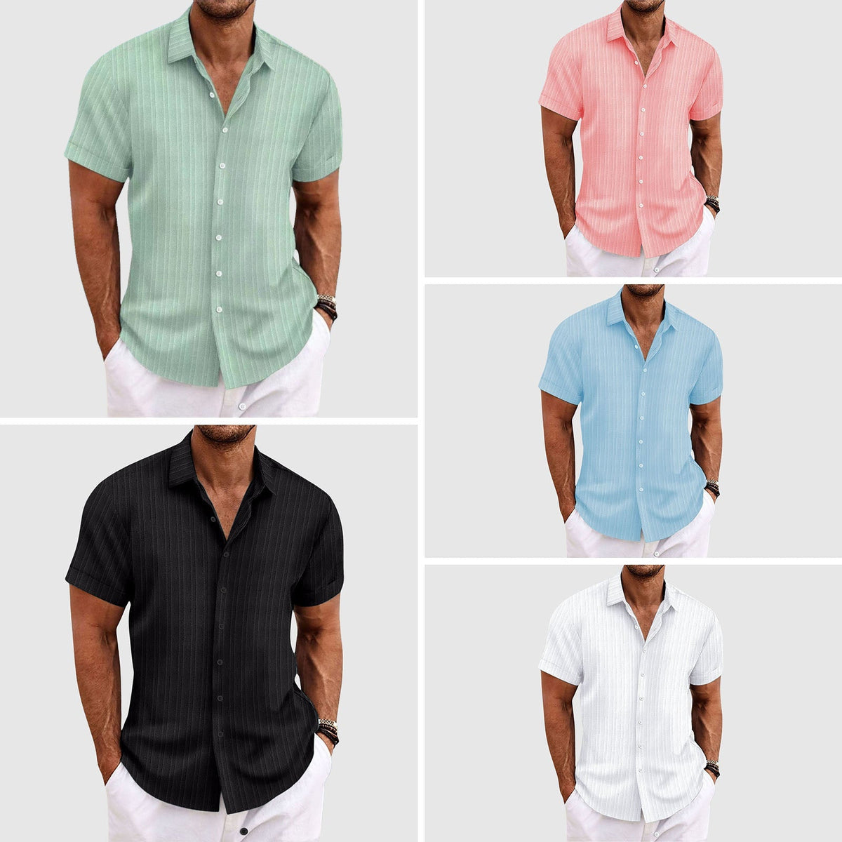 Camicia da uomo a righe a maniche corte con colletto classico