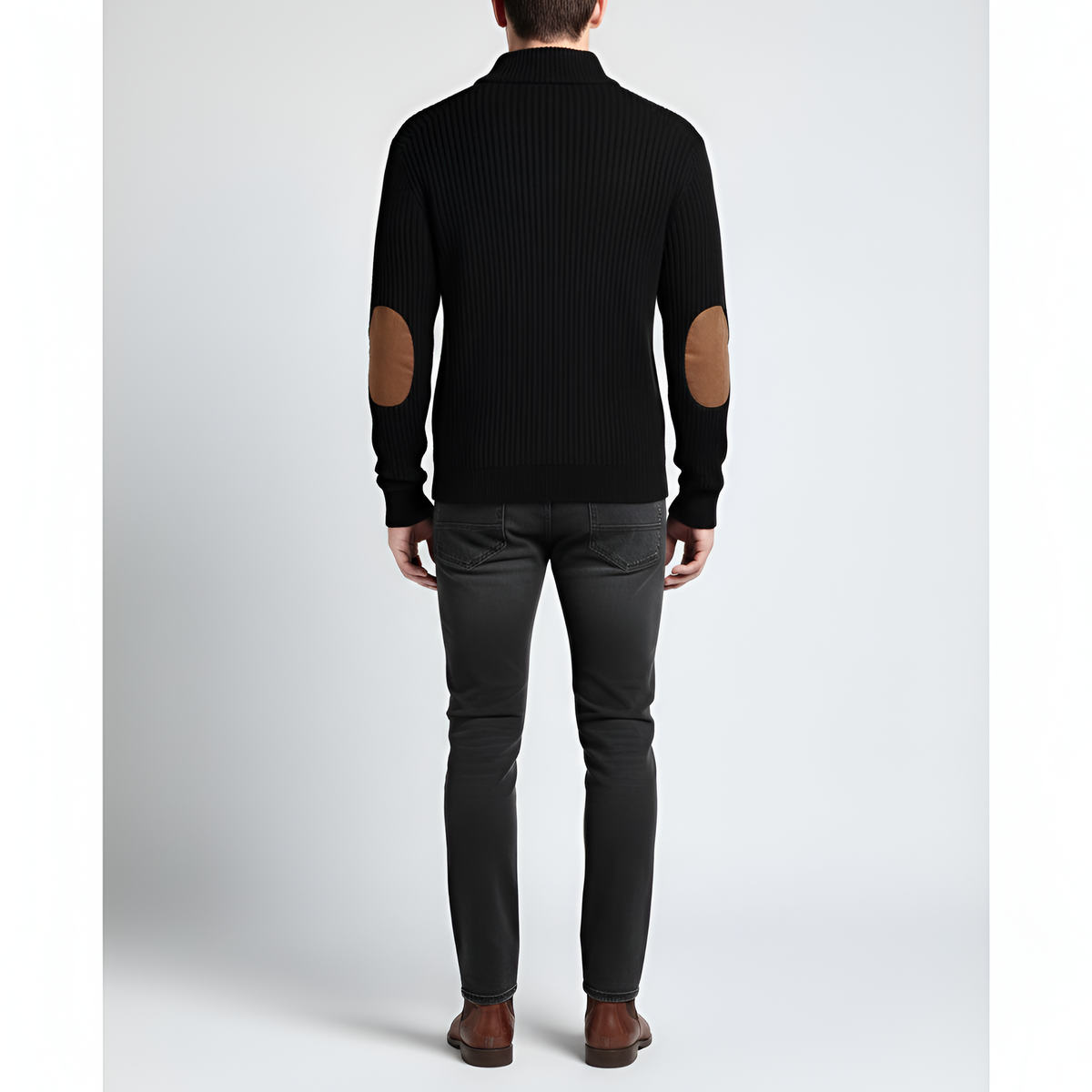 Valerios Fashion maglione dolcevita uomo a coste con toppe ai gomiti