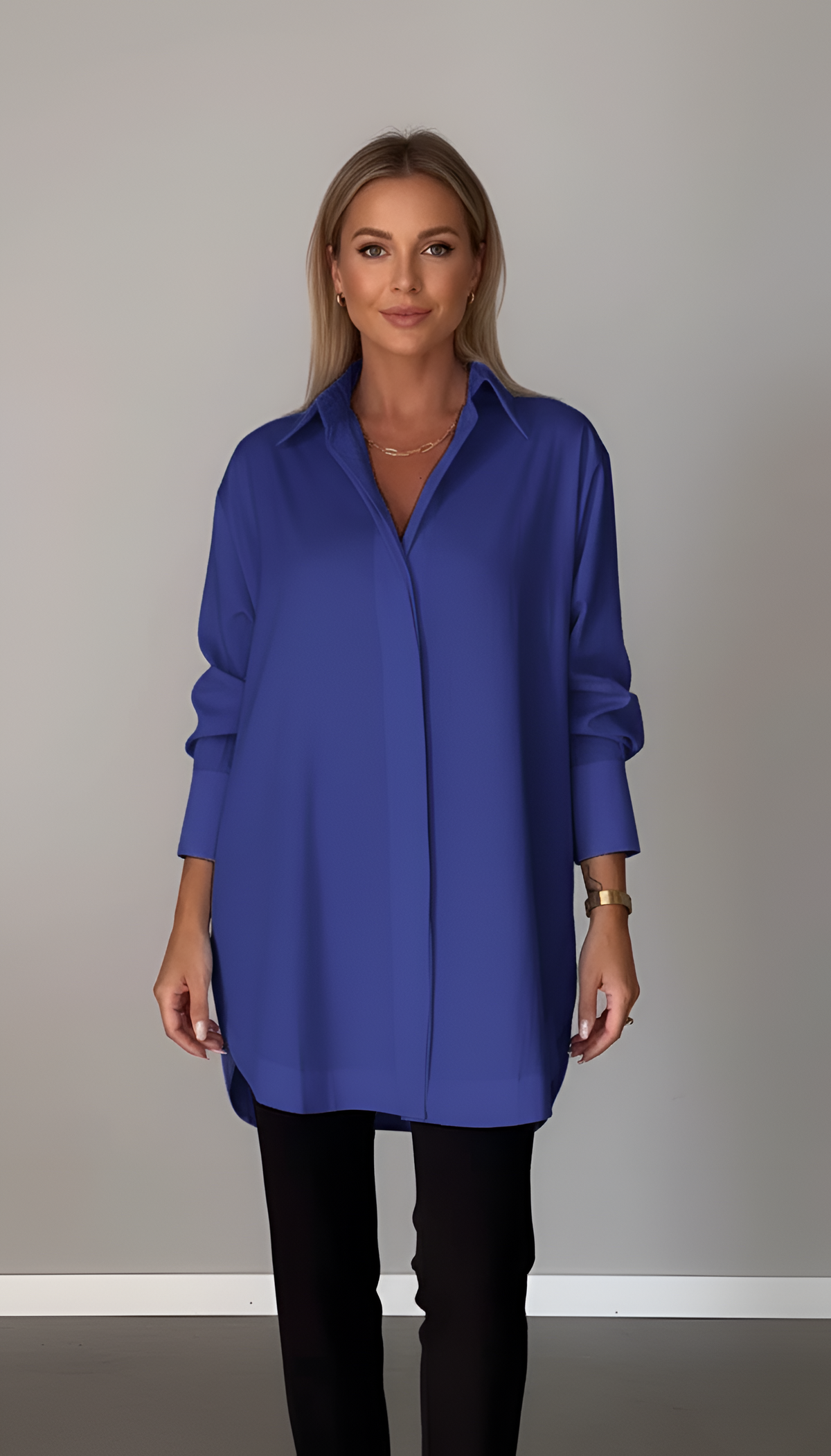 Valerios Fashion camicia donna oversize in cotone con colletto classico