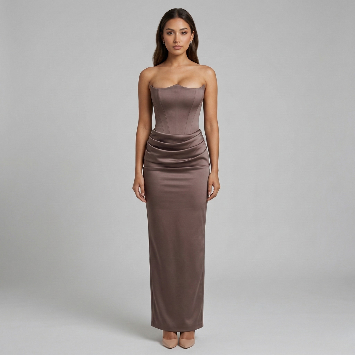 Vestito lungo donna elegante senza spalline abito da sera aderente stile sirena