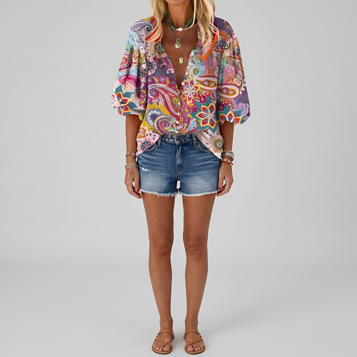 Blusa donna floreale con bottoni manica lunga camicia casual elegante da giorno